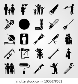 Tools icon set vector. business, children, old woman and power saw