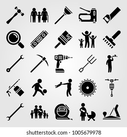 Tools icon set vector. family, fork, pick axe and mom
