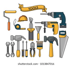 Tools icon set, vector illustration