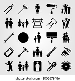 Tools icon set vector. mother and son, mom, family and ball