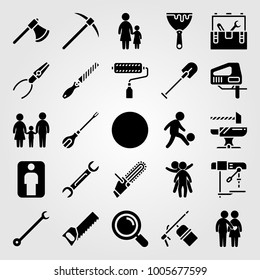 Tools icon set vector. pliers, man, couple in love and football player