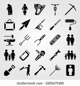 Tools icon set vector. shovel, father, son and human