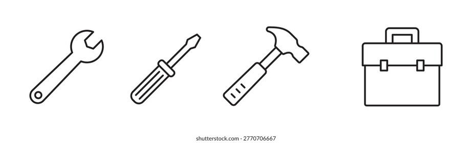 Tools Icon Set – Wrench, Screwdriver, Hammer, Pliers Vector Icons
