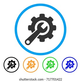 Tools icon. Vector illustration style is a flat iconic tools grey rounded symbol inside light blue circle with black, green, blue, yellow color variants. Designed for web and software interfaces.