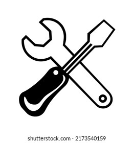 Ilustración vectorial de icono de herramientas, llave y destornillador aislados en fondo blanco, contenido mecánico y de reparación
