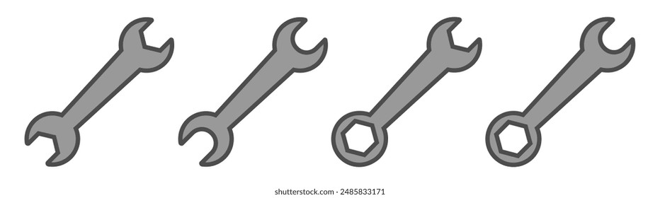 Tools Icon Vector Illustration, Wrench set isolated, Repair tools, service Centre icons clipart, Settings and repair, service sign, Tools and Service icons set outline eps. spanner symbol vector.