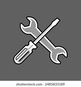 Tools Icon Vector Illustration, Wrench and screwdriver symbol isolated, Repair tools, service Centre icons clipart, Settings and repair, service sign, Tools and Service icons set outline eps.