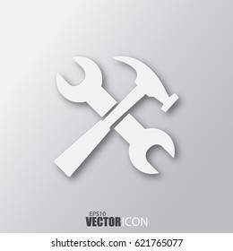Tools icon in white style with shadow isolated on grey background. For your design, logo. Vector illustration.