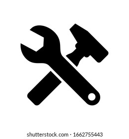 Icono de herramientas, estilo sólido vectorial de llave y martillo