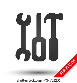 Tools icon. Wrench, screwdriver and hammer. Simple flat logo of tools isolated on white background. Vector illustration.