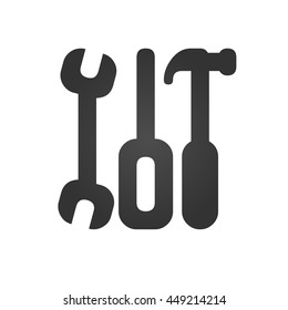 Tools icon. Wrench, screwdriver and hammer. Simple flat logo of tools isolated on white background. Vector illustration.