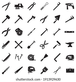 Tools Icons. Black Flat Design. Vector Illustration.