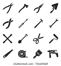 Tools Icons. Black Flat Design. Vector Illustration. 