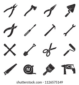 Tools Icons. Black Scribble Design. Vector Illustration.