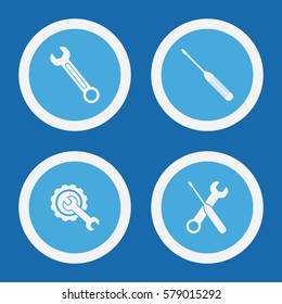 Tools Icons In Blue Circles. Simple Vector Symbols. Wrench And Screwdriver