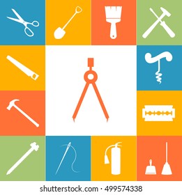 Tools icons colorfull set. Flat style Vector illustration