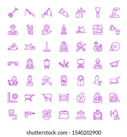 tools icons. Editable 49 tools icons. Included icons such as Fishing, Technical Support, Cooking, Seeds, Tools, Driller, Music, Florist, Restaurant. trendy icons for web.
