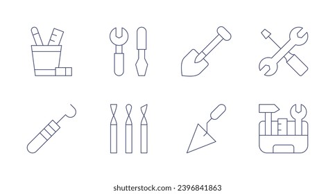 Tools icons. Editable stroke. Containing tools, dentist tools, repair tools, shovel, trowel, toolkit.