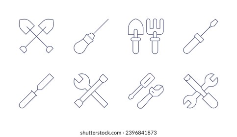 Tools icons. Editable stroke. Containing shovels, chisel, sewing tool, tools, gardening tools, screwdriver. - Powered by Shutterstock - Get 15% off with code: PIKWIZARD15
