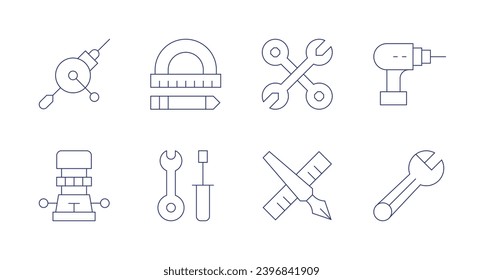 Tools icons. Editable stroke. Containing hand drill, router, tools, tools and utensils, edit tool, drill, wrench.