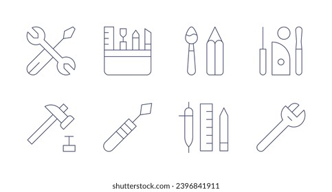 Tools icons. Editable stroke. Containing hammer, tools, dentist, paint, design tools, wrench, tool.