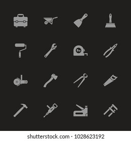 Tools icons - Gray symbol on black background. Simple illustration. Flat Vector Icon.