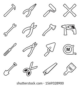 Tools Icons. Line With Fill Design. Vector Illustration.