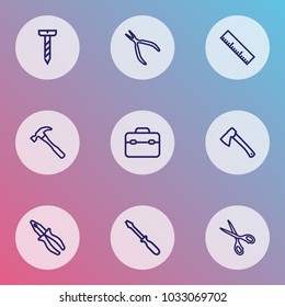 Tools icons line style set with bolt, hatchet, screwdriver and other clamp elements. Isolated vector illustration tools icons.