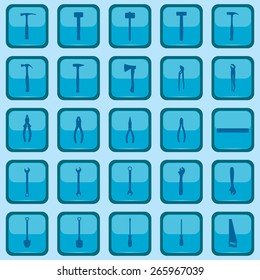 Tools icons on a blue button, vector illustration