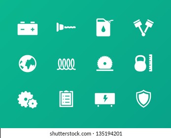 Tools icons on green background. Vector illustration.