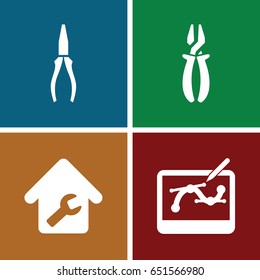 Tools icons set. set of 4 tools filled icons such as pliers, home repair