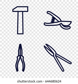 Tools icons set. set of 4 tools outline icons such as pliers, garden tools
