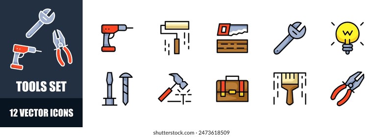 Tools icons set. Building and repair icons. Flat style. Vector icons