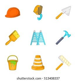 Tools icons set. Cartoon illustration of 9 tools vector icons for web