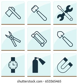 Tools Icons Set. Collection Of Attraction, Firefighter, Tomahawk And Other Elements. Also Includes Symbols Such As Firefighter, Pliers, Spud.