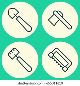Tools Icons Set. Collection Of Carpentry, Tomahawk, Scoop And Other Elements. Also Includes Symbols Such As Spud, Saw, Spatula.