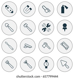 Tools Icons Set. Collection Of Carpentry, Putty, Alkaline And Other Elements. Also Includes Symbols Such As Shovel, Putty, Cutter.