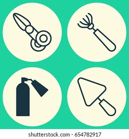 Tools Icons Set. Collection Of Clippers, Putty, Harrow And Other Elements. Also Includes Symbols Such As Scapula, Firefighter, Pitchfork.