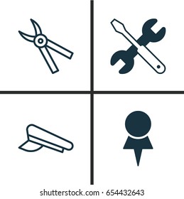 Tools Icons Set. Collection Of Cop Cap, Pliers, Screwdriver With Wrench And Other Elements. Also Includes Symbols Such As Pincers, Screwdriver, Pruning.