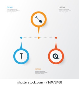 Tools Icons Set. Collection Of Digging, Meter, Bolt And Other Elements. Also Includes Symbols Such As Digging, Bolt, Dig.