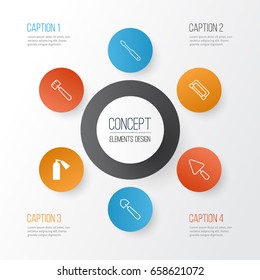 Tools Icons Set. Collection Of Firefighter, Putty, Carpentry And Other Elements. Also Includes Symbols Such As Spud, Extinguisher, Firefighter.