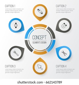 Tools Icons Set. Collection Of Garden Fork, Timer, Pliers And Other Elements. Also Includes Symbols Such As Fork, Attraction, Pruning.