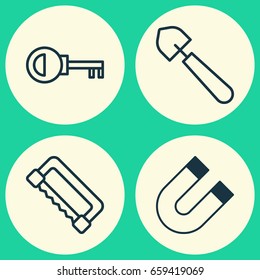 Tools Icons Set. Collection Of Password, Attraction, Carpentry And Other Elements. Also Includes Symbols Such As Scoop, Access, Trowel.