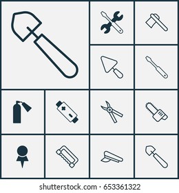 Tools Icons Set. Collection Of Scoop, Putty, Turn Screw And Other Elements. Also Includes Symbols Such As Tool, Extinguisher, Cutter.