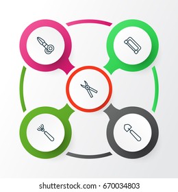 Tools Icons Set. Collection Of Scoop, Clippers, Carpentry And Other Elements. Also Includes Symbols Such As Trowel, Cutter, Pliers.