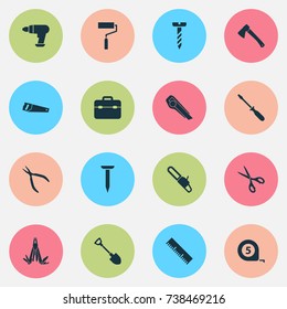 Tools Icons Set. Collection Of Screw, Multifunctional Pocket, Tool And Other Elements. Also Includes Symbols Such As Pliers, Nail, Handsaw.