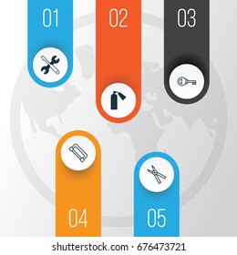 Tools Icons Set. Collection Of Screwdriver With Wrench, Firefighter, Pliers And Other Elements. Also Includes Symbols Such As Screwdriver, Wrench, Password.