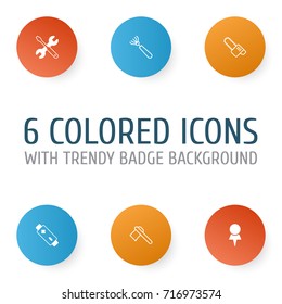 Tools Icons Set. Collection Of Screwdriver With Wrench, Alkaline, Harrow And Other Elements. Also Includes Symbols Such As Rake, Tool, Harrow.