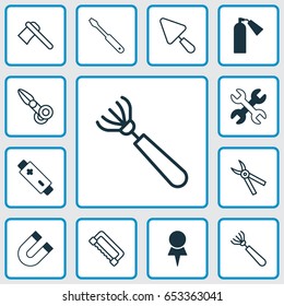Tools Icons Set. Collection Of Spanner, Putty, Firefighter And Other Elements. Also Includes Symbols Such As Harrow, Scapula, Polarity.