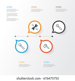 Tools Icons Set. Collection Of Spatula, Screwdriver With Wrench, Tomahawk And Other Elements. Also Includes Symbols Such As Tomahawk, Wrench, Spatula.